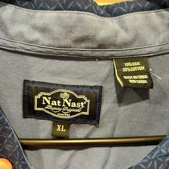 Nat Nast Silk Camp Short Sleeve Blue Hawaiian Vacation Button Down Mens XL - Picture 4 of 8
